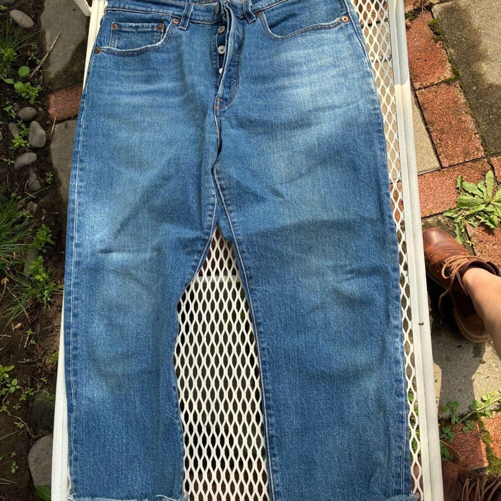 levis button fly raw hem jeans